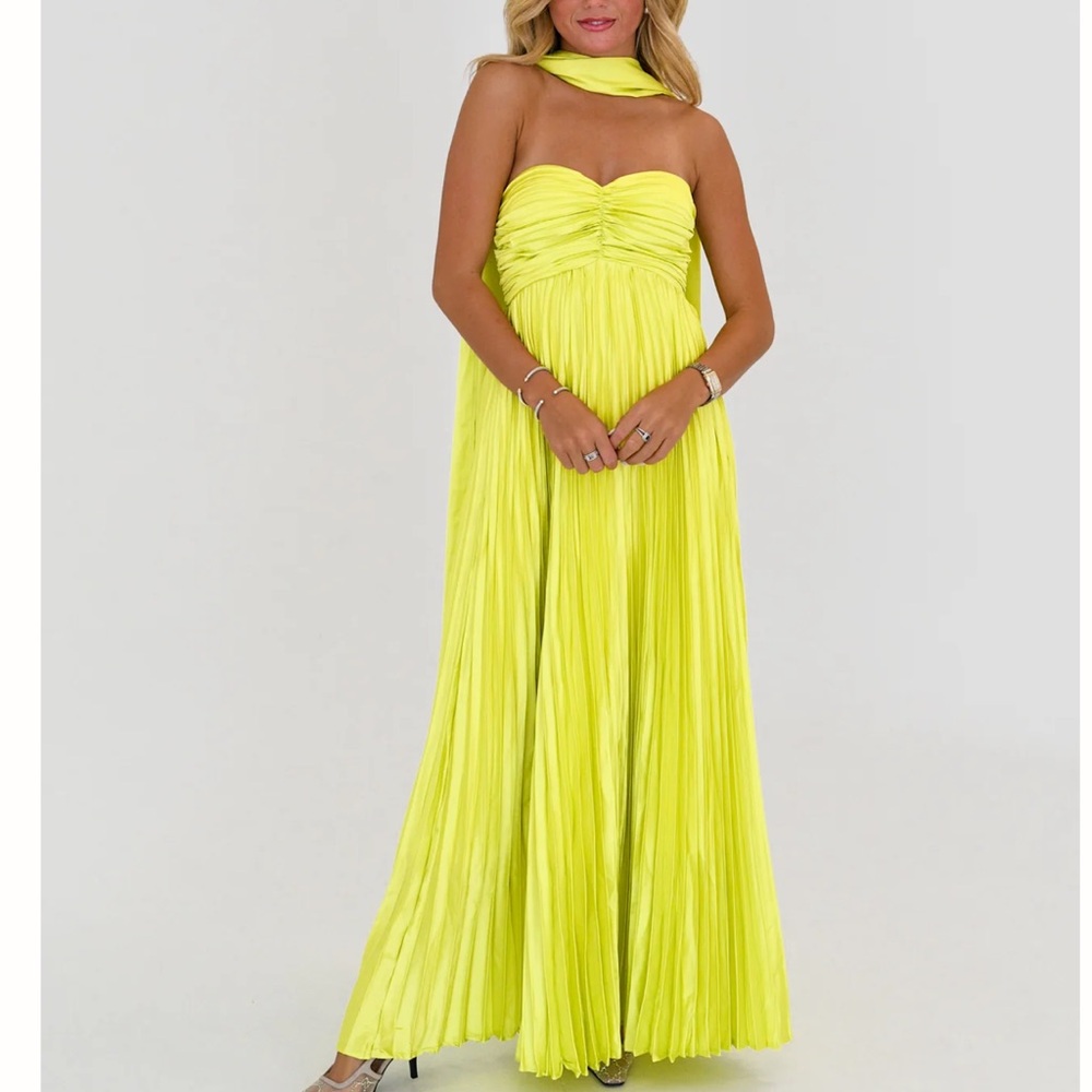 Lime Pleated Formal Maxi Dress